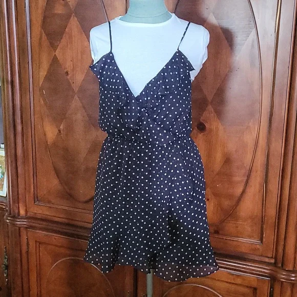 Forever 21 navy polka dot spaghetti strap wrap mini flowy dress sz.S